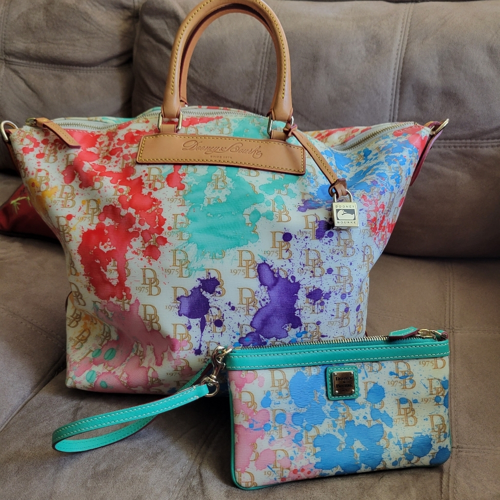 Dooney and Bourke Large Paint Splatter Bag and Wristlet
